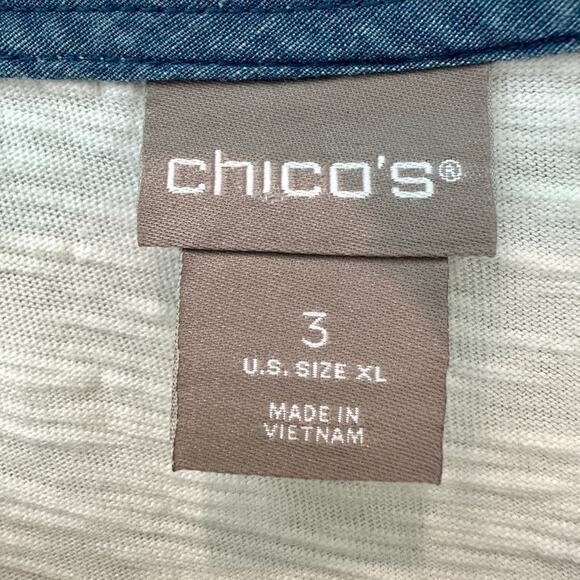 CHICO’S | White Boho Patchwork Short Sleeve Top | Size 3 XL - Picture 6 of 8
